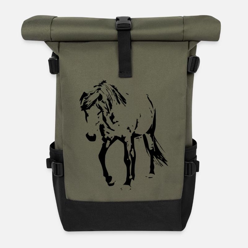 Pferde T-shirt Geschenk Reiter  - Rolltop Rucksack - Olive/Schwarz