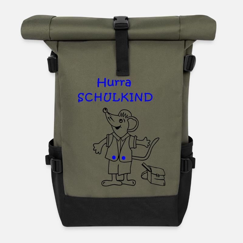 Hurra Schulkind Einschulung - Rolltop Rucksack - Olive/Schwarz