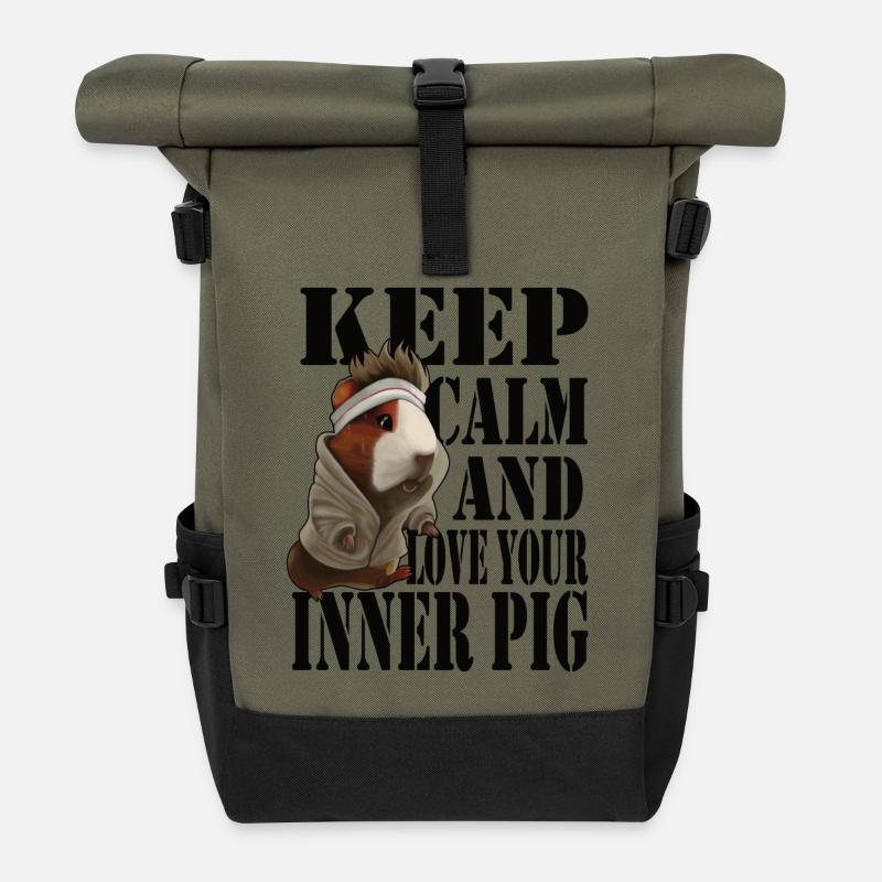 Keep Calm and Love Your Inner Pig - Rolltop Rucksack - Olive/Schwarz