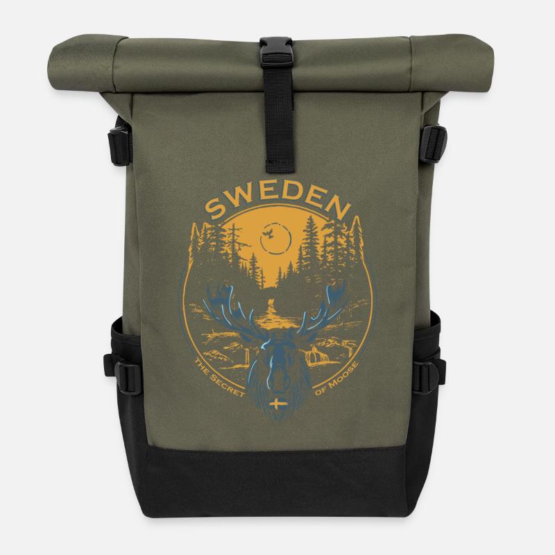 Sweden - Moose - Nature - Rolltop Rucksack - Olive/Schwarz