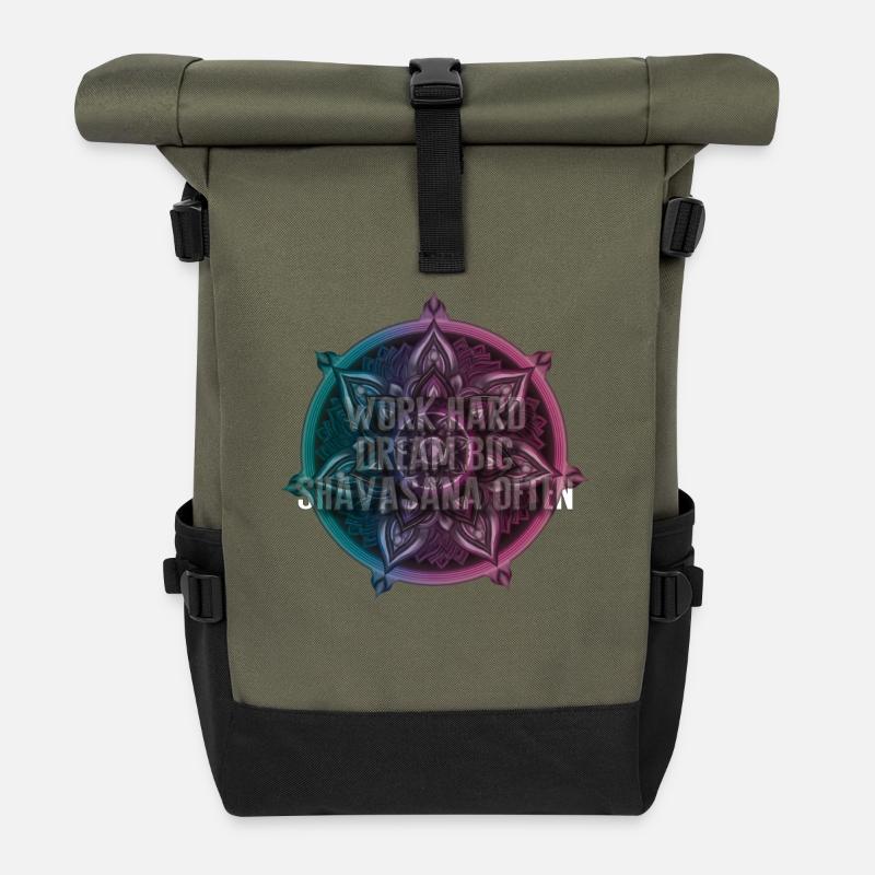 Work Hard Dream Big Shavasana Often - Rolltop Rucksack - Olive/Schwarz