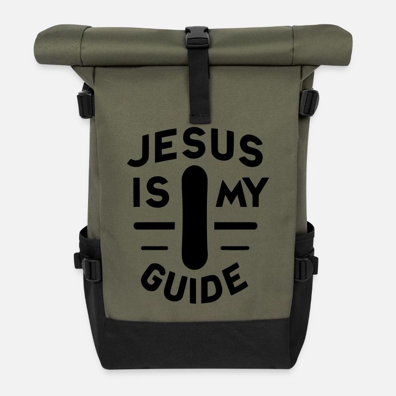 Jesus is my Guide - Snowboard - Roll Top Backpack - olive/black