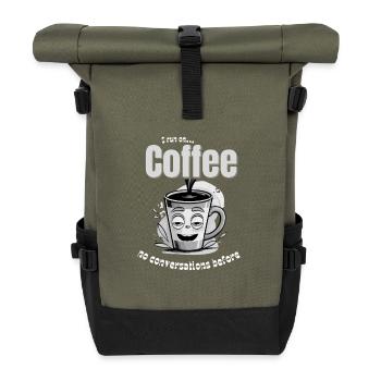 Coffee Mood – No Conversations Before Coffee - Rolltop Rucksack - Olive/Schwarz - Vorne