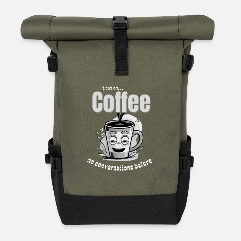 Coffee Mood – No Conversations Before Coffee - Roll Top Backpack - olive/black