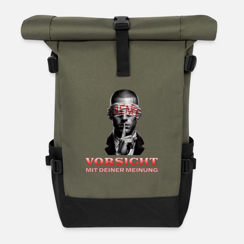 Vorsicht, Subtile Botschaft mit Augenbinde - Rolltop Rucksack - Olive/Schwarz