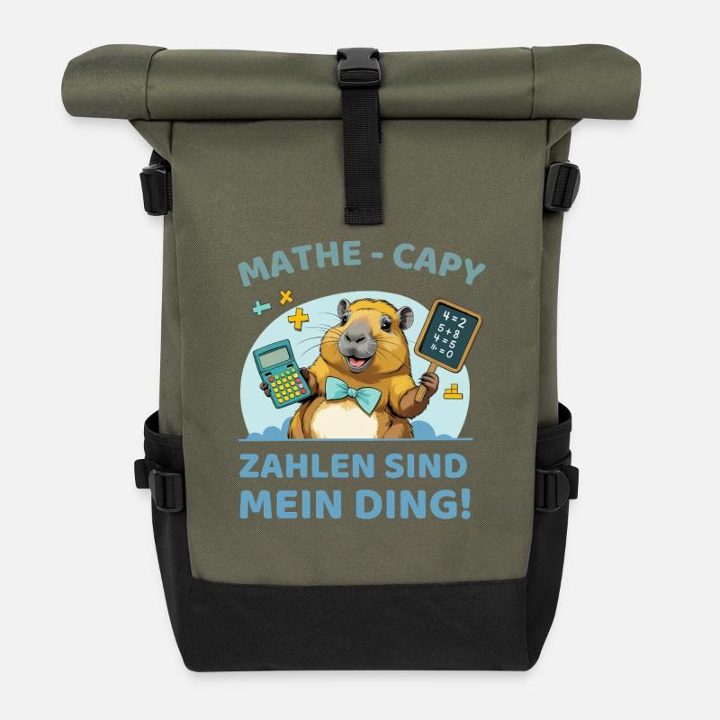 Mathe-Capybara – Zahlen sind mein Ding! - Rolltop Rucksack - Olive/Schwarz