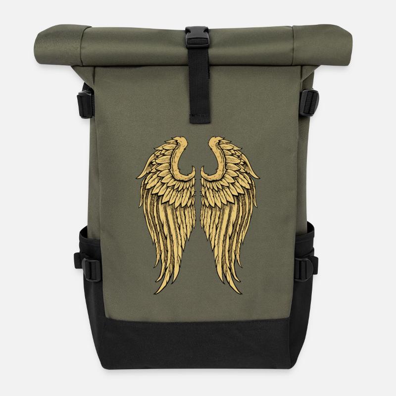Ailes d’ange doré - Sac à dos roll top - olive/noir
