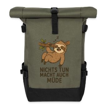 Nickerchen Faultier mit Slogan lustige Sprüche  - Rolltop Rucksack - Olive/Schwarz - Vorne
