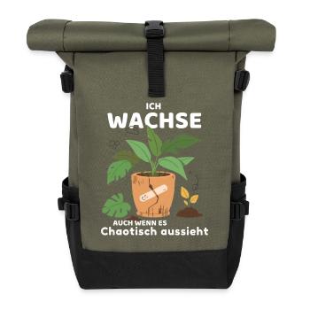 Ich wachse, auch wenn es chaotisch aussieht - Rolltop Rucksack - Olive/Schwarz - Vorne