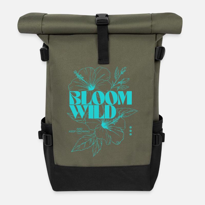 Bloom Wild Floral Typografie Design - Rolltop Rucksack - Olive/Schwarz