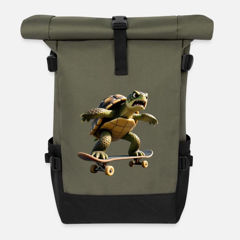 Aggro-Skater-Schildkröte – Hardcore Turtle - Rolltop Rucksack - Olive/Schwarz