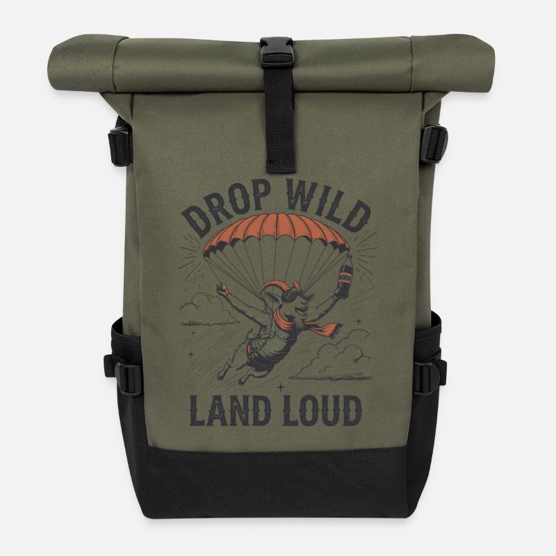 Drop Wild Land Loud - Roll Top Backpack - olive/black