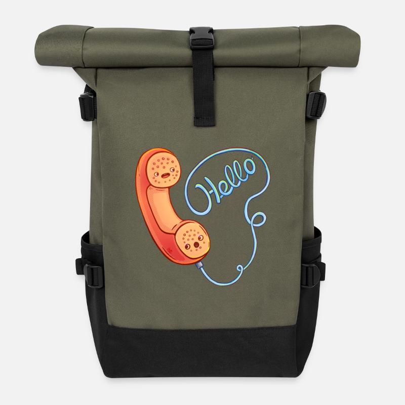 Retro Vintage Phone Saying Hello - Roll Top Backpack - olive/black