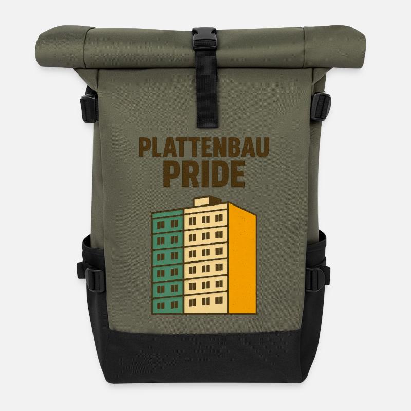 Plattenbau Pride – Urban Retro Gebäude - Rolltop Rucksack - Olive/Schwarz