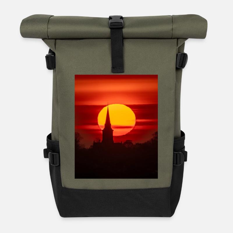 sunrise St Mary's Church Garforth Leeds - Roll Top Backpack - olive/black