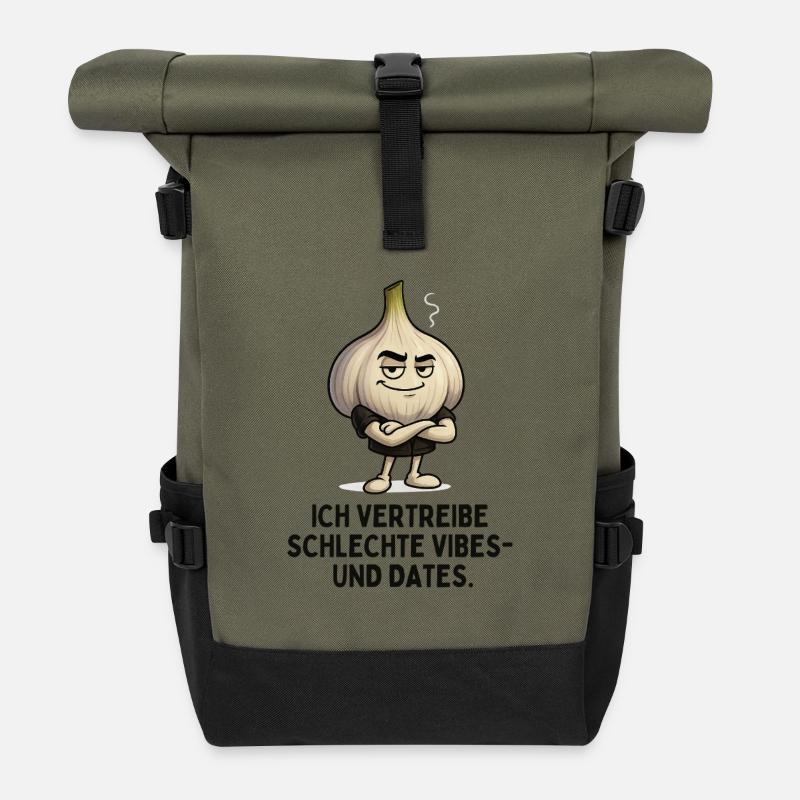 Knoblauch Vibes Gegen Schlechte Dates - Rolltop Rucksack - Olive/Schwarz
