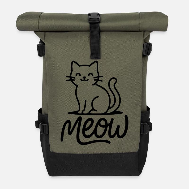 Miaou Chat - Sac à dos roll top - olive/noir