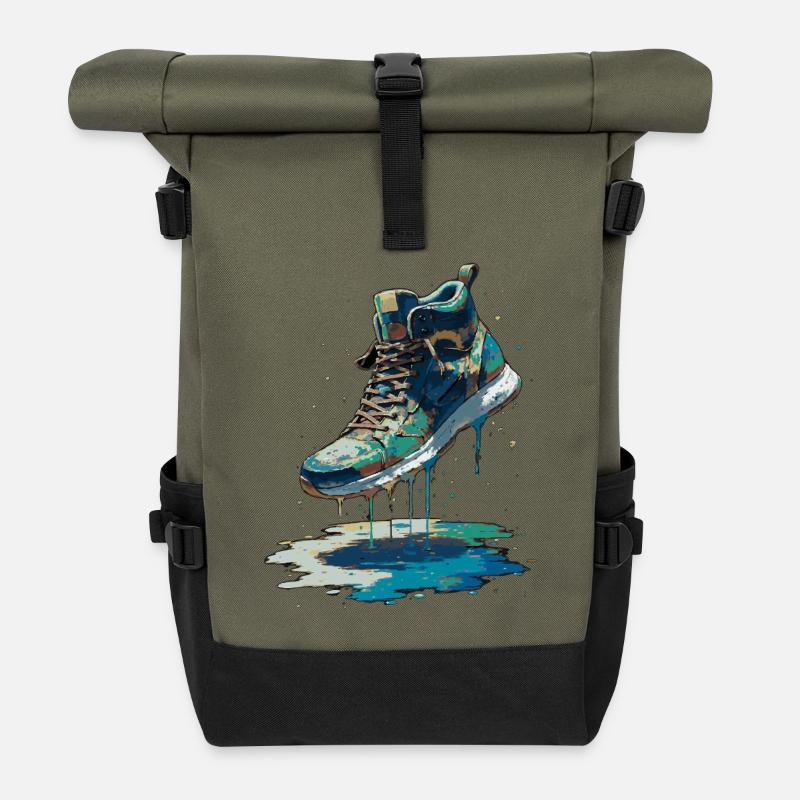 Bunter Streetart-Sneaker - Rolltop Rucksack - Olive/Schwarz