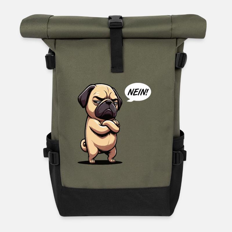 Nein Mops Möpse Mopsbesitzer Mopsliebhaber Mopsfan - Rolltop Rucksack - Olive/Schwarz