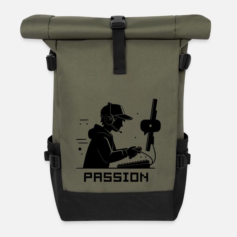 Gamer Silhouette schwarz - Passion - Rolltop Rucksack - Olive/Schwarz