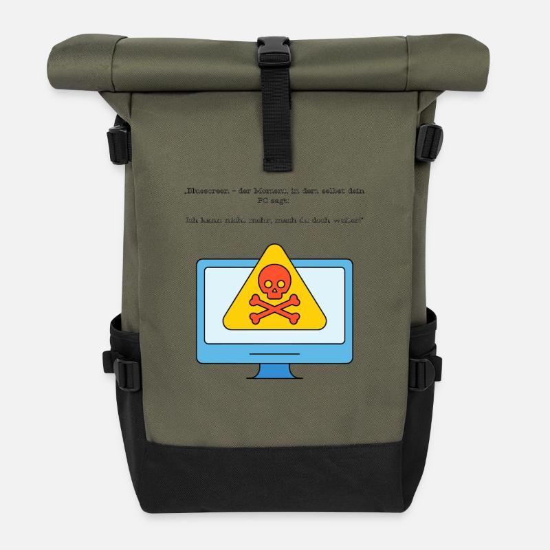 Blue Screen Humor Skull Warnung - Rolltop Rucksack - Olive/Schwarz