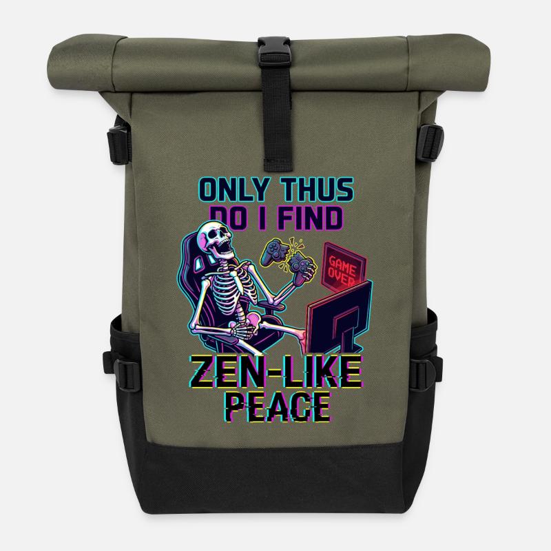 Gamer Rage Zen Frieden - Rolltop Rucksack - Olive/Schwarz