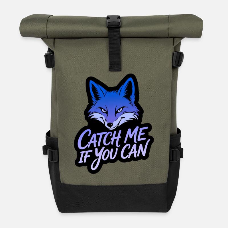 Catch Me If You Can – Mystic Blue Fox - Roll Top Backpack - olive/black