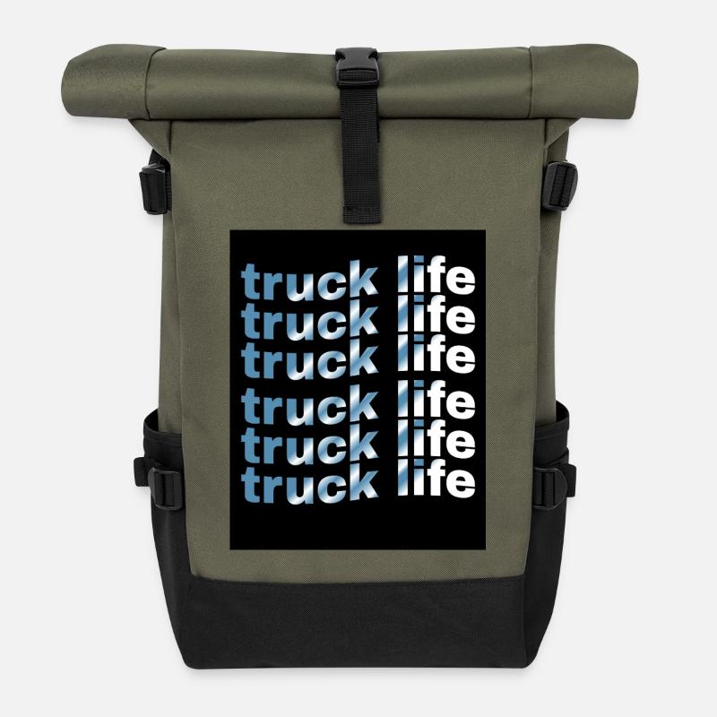 Truck Life Grid Gradient - Roll Top Backpack - olive/black