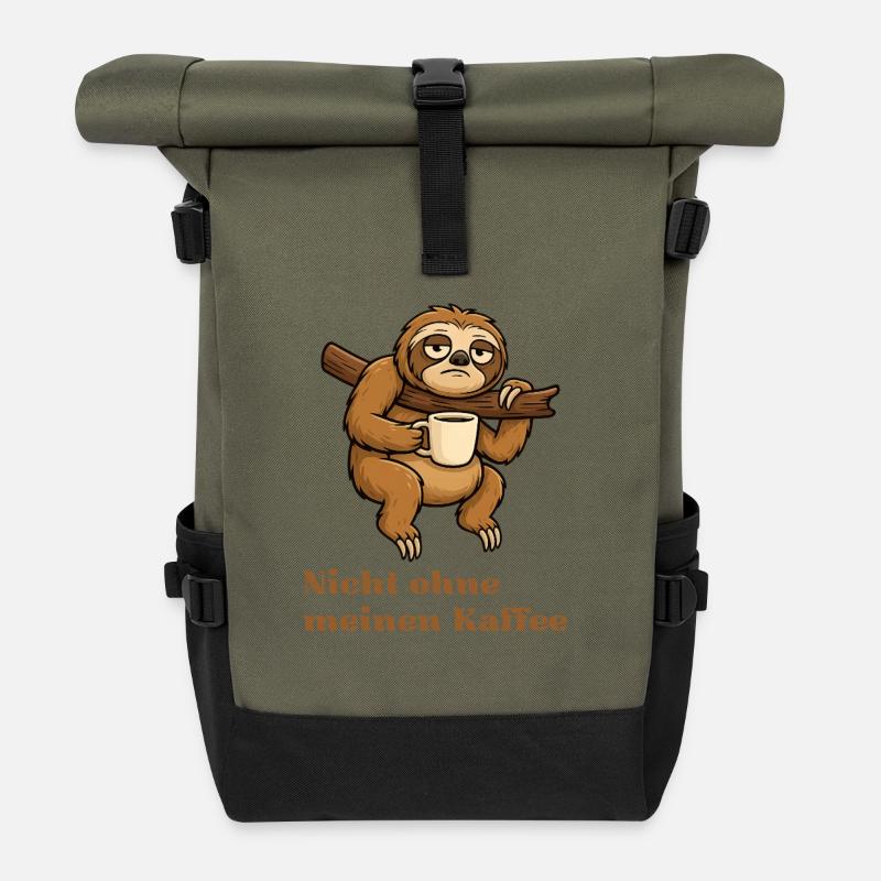 Nicht ohne meinen Kaffee Sloth - Rolltop Rucksack - Olive/Schwarz
