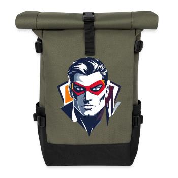Hero Portrait Red Mask Comic Superhero Character - Roll Top Backpack - olive/black - Front