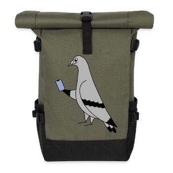 Pigeon Check Phone – Illustration minimale - Sac à dos roll top - olive/noir - Devant