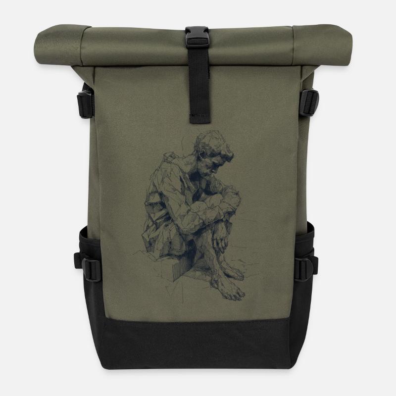 Geometrische Schattenfigur - Rolltop Rucksack - Olive/Schwarz