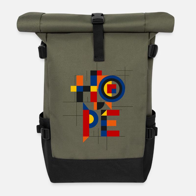 Hope Geometric Lettering - Roll Top Backpack - olive/black