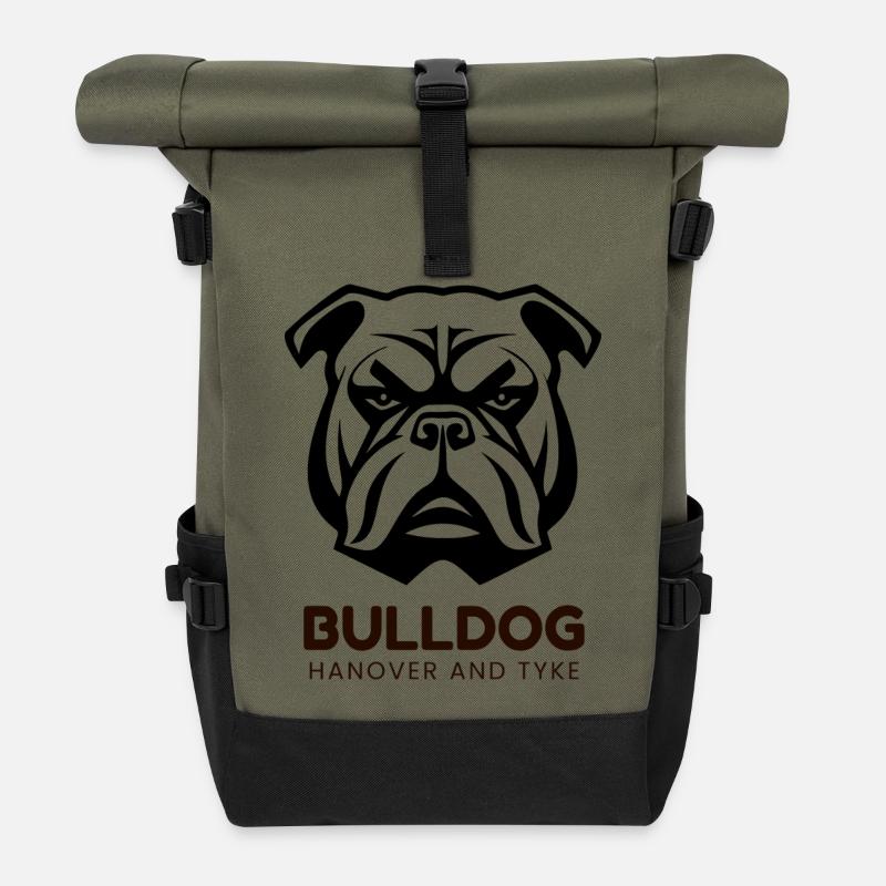 Bulldog Dog - Roll Top Backpack - olive/black