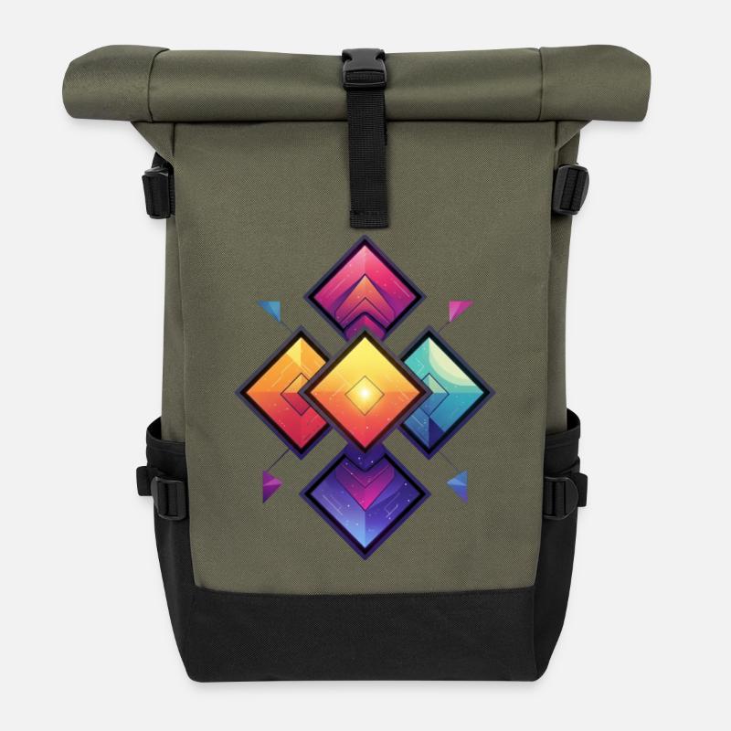 Rainbow Diamond Kaleido - Roll Top Backpack - olive/black