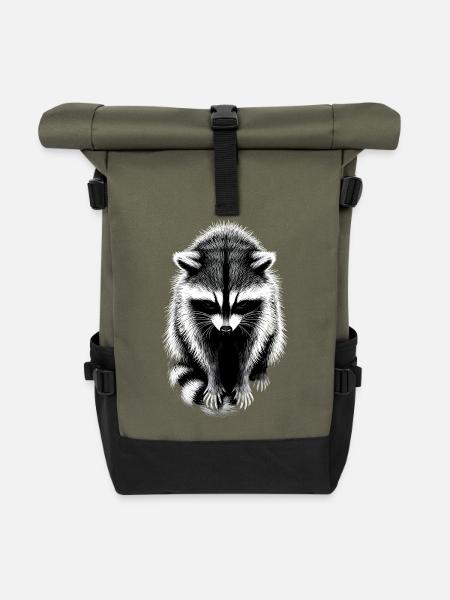 Racoon Schattenzeichnung Waschbär - Rolltop Rucksack - Olive/Schwarz