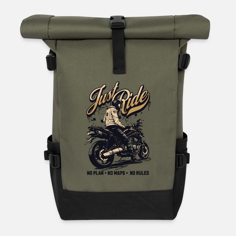 Just Ride Moto Rebel No Rules - Roll Top Backpack - olive/black