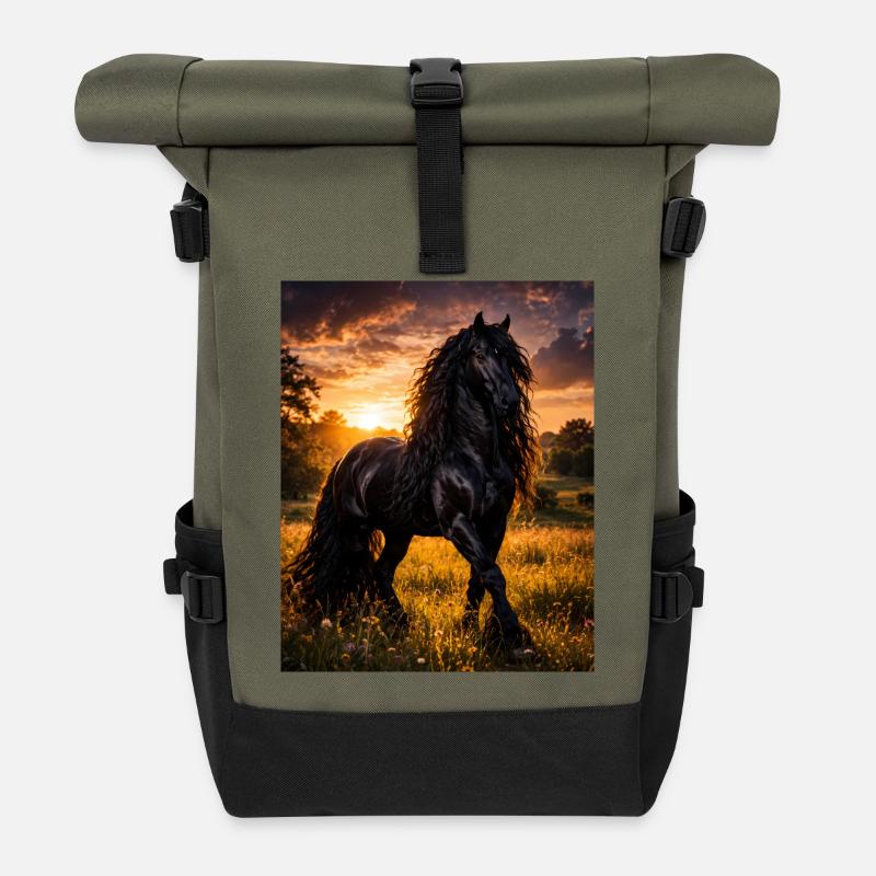 Abendlicht Schwarzpferd - Rolltop Rucksack - Olive/Schwarz