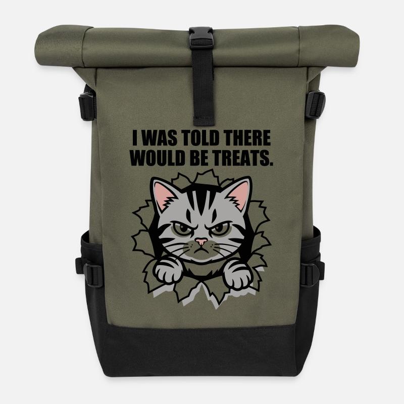 Unhappy cat looking for treats - Roll Top Backpack - olive/black