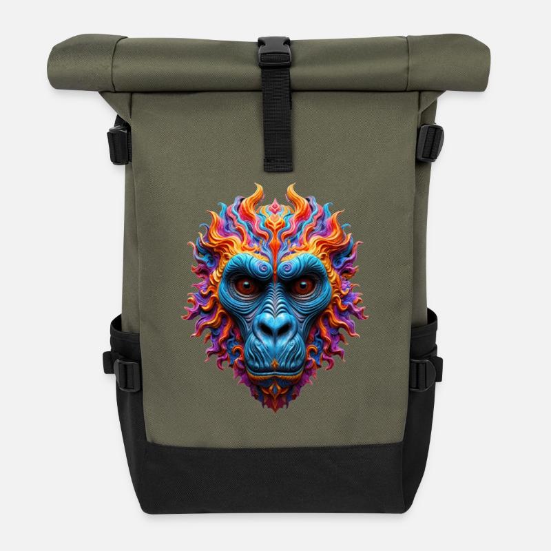 Lebendiger Flammen-Gorilla - Rolltop Rucksack - Olive/Schwarz