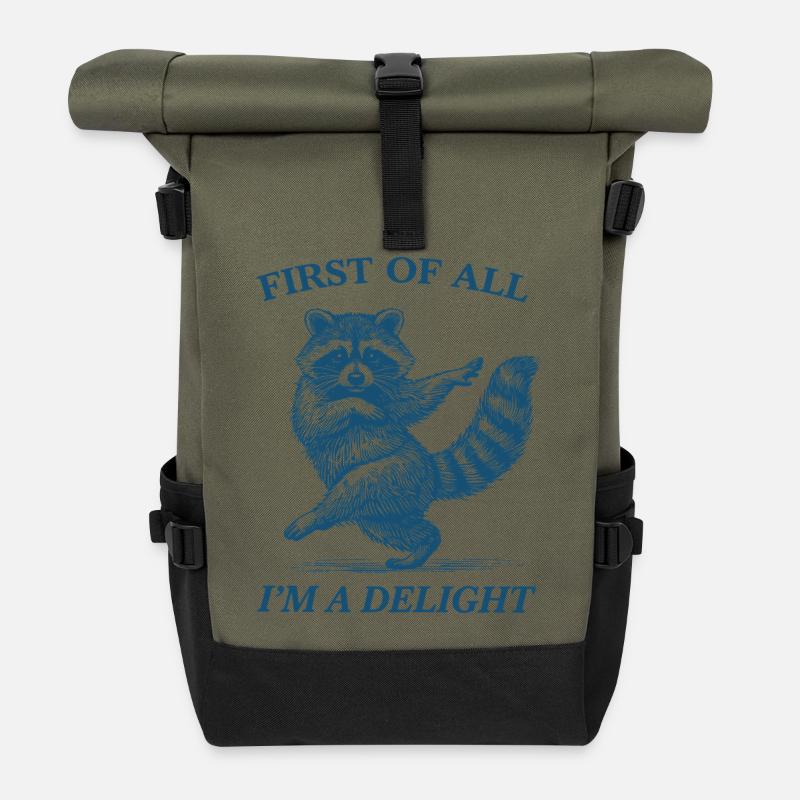 First of All I'm a Delight Raccoon - Roll Top Backpack - olive/black