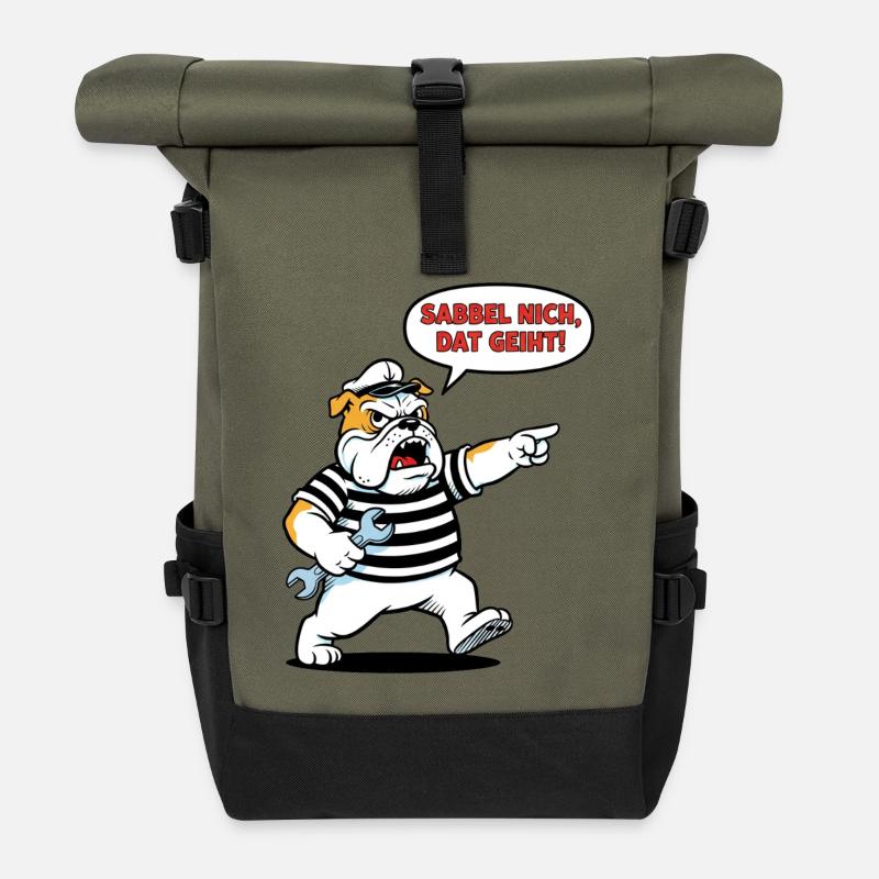 Sabbel nich, dat geiht! Bulldogge Handwerker - Rolltop Rucksack - Olive/Schwarz