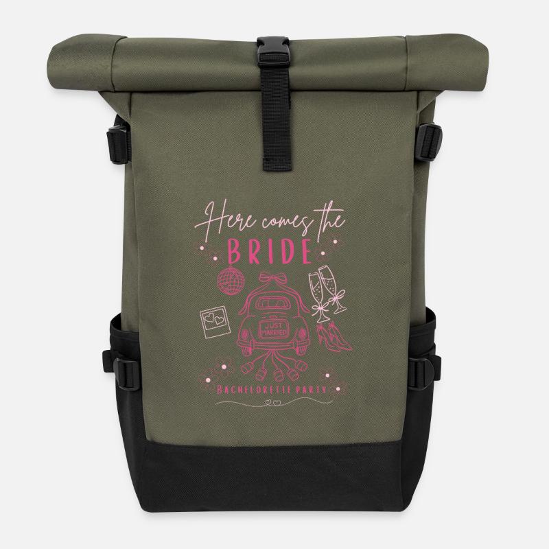 Bridal Party Pink: Bachelor Party Bride Bride - Roll Top Backpack - olive/black
