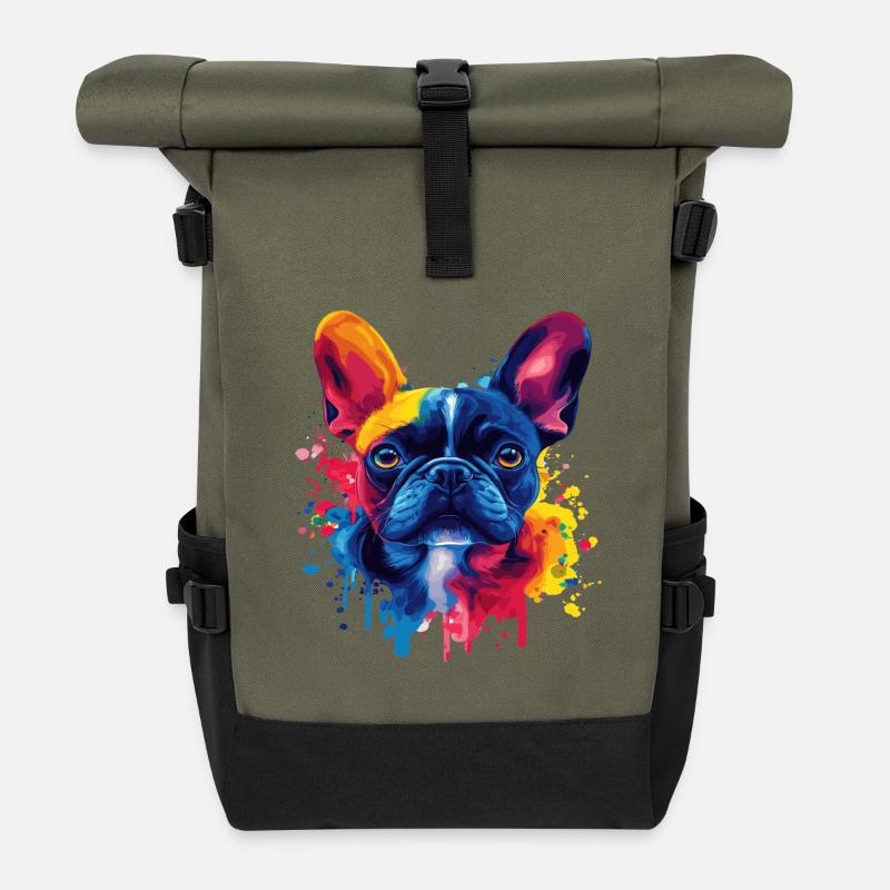 Psychedelic Bulldog with vibrant colors - Roll Top Backpack - olive/black