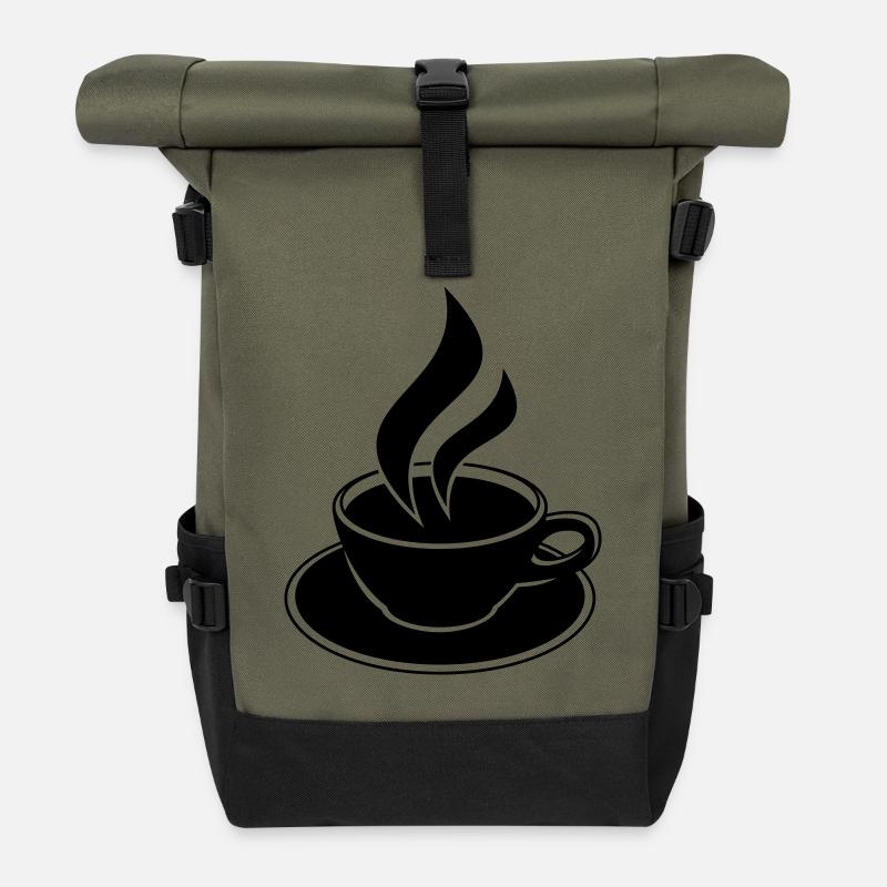 Coffee Cup Design - Rolltop Rucksack - Olive/Schwarz