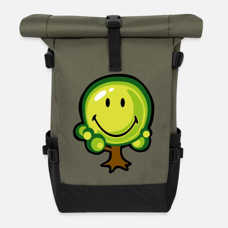 Smiley Oak Tree - Rolltop Rucksack - Olive/Schwarz
