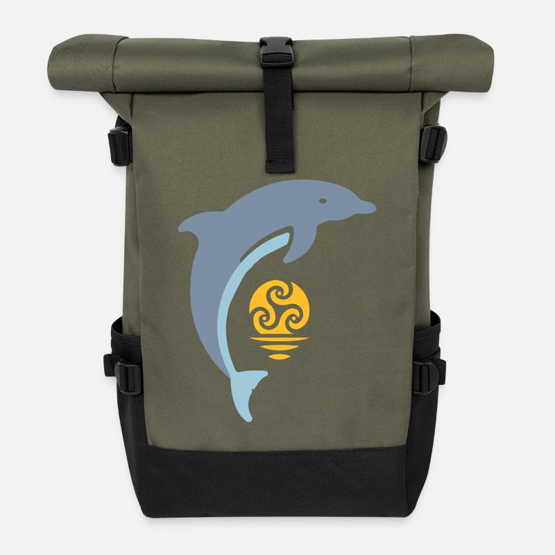 Tribal dolphin - Roll Top Backpack - olive/black