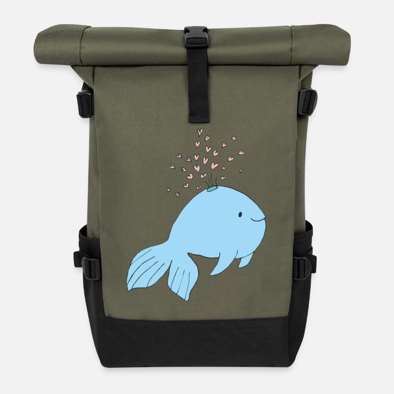 fisch mit herzen - Rolltop Rucksack - Olive/Schwarz