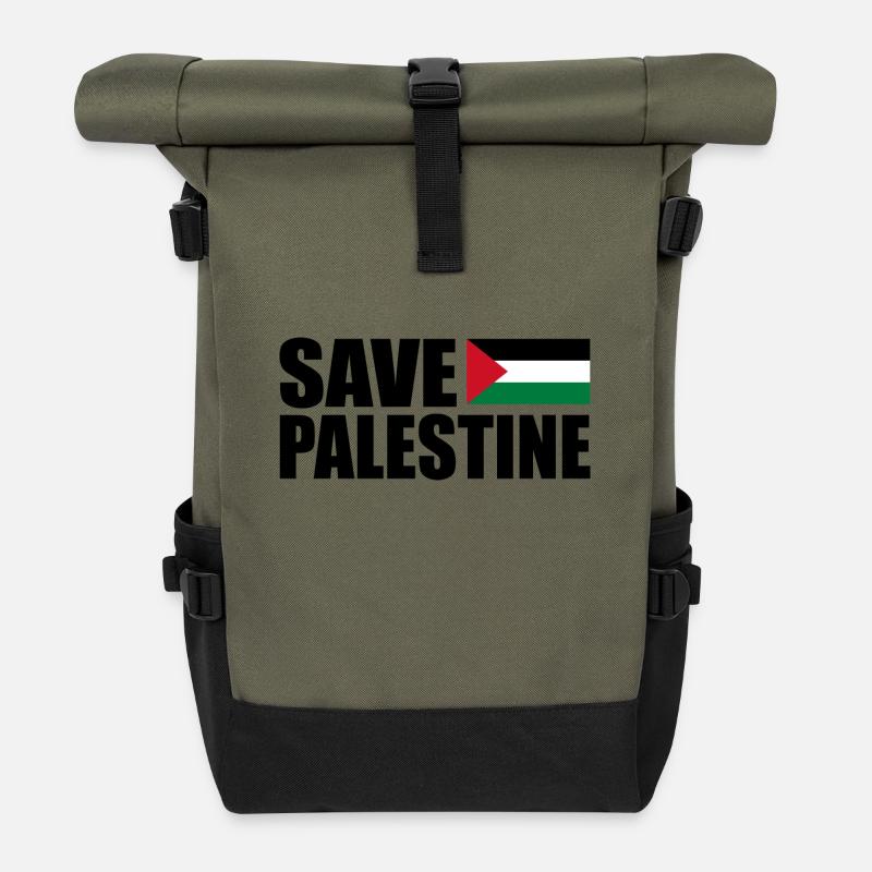 SAVE PALESTINE - Sac à dos roll top - olive/noir