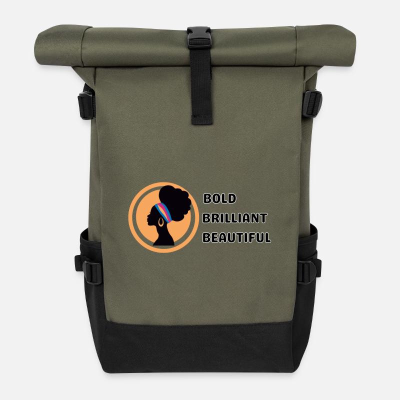 This woman is bold brilliant beautiful - Roll Top Backpack - olive/black